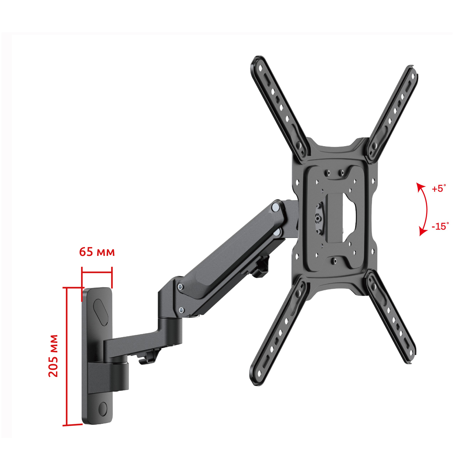 FMG500 черный - кронштейн для телевизора или монитора, диагональ 23-55 дюймов, наклонно поворотный на стену, газ лифт