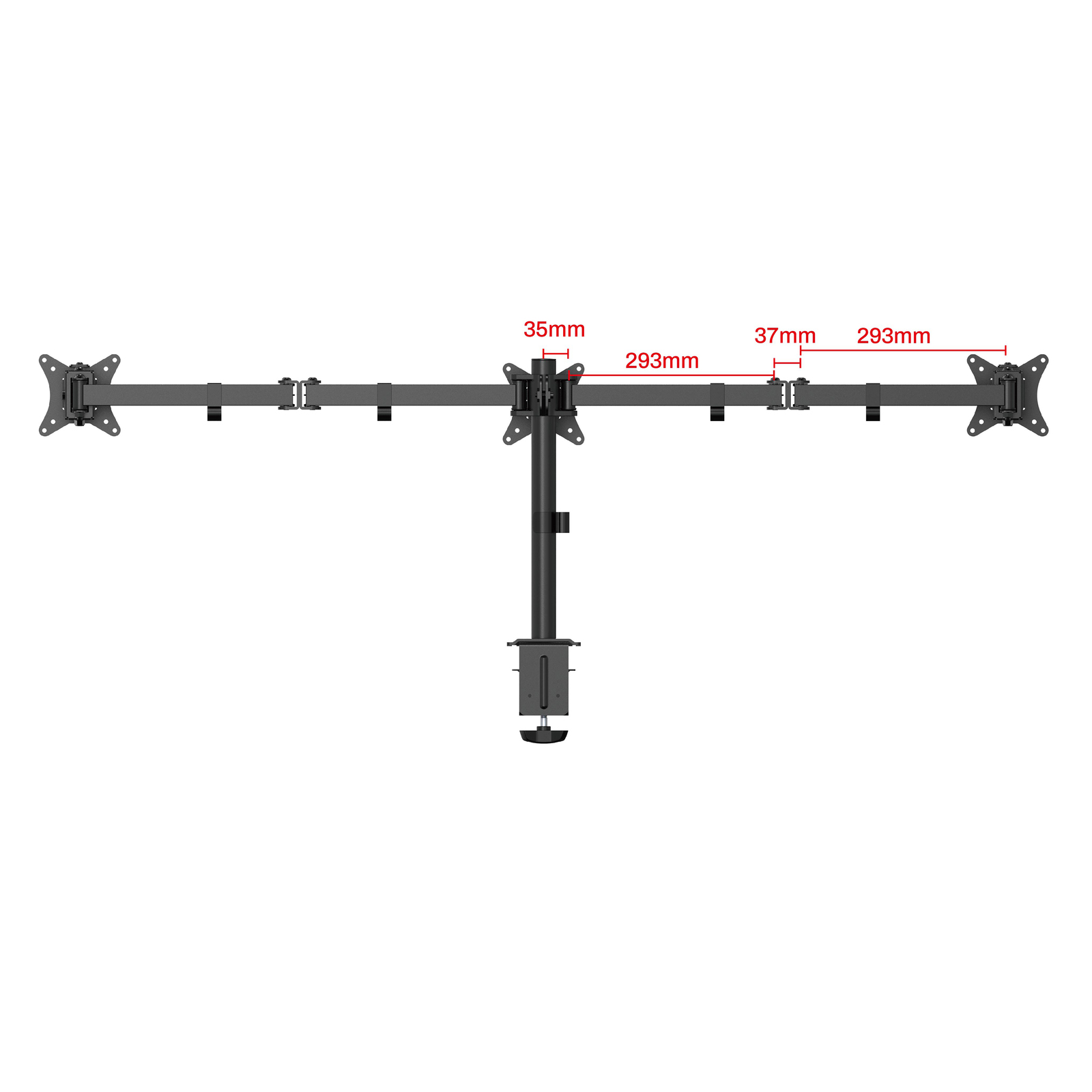 FMT73B черный - крепление для трех мониторов горизонтально на стол со струбциной, диагональ от 17 до 27 дюймов, кронштейн настольный, наклонно поворотный, телескопический