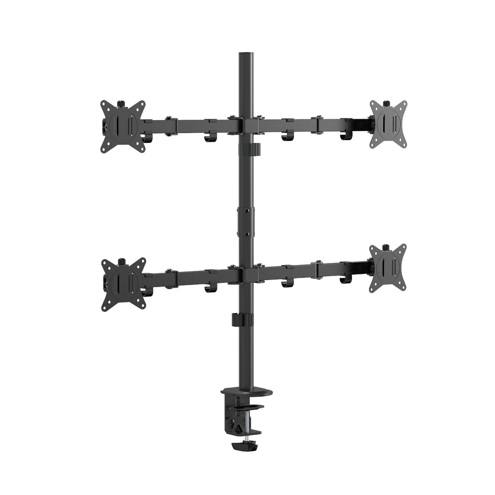 FMT74B черный - крепление для четырех мониторов на стол со струбциной, диагональ 17-32 дюйма, кронштейн настольный, поворотно наклонный, телескопический
