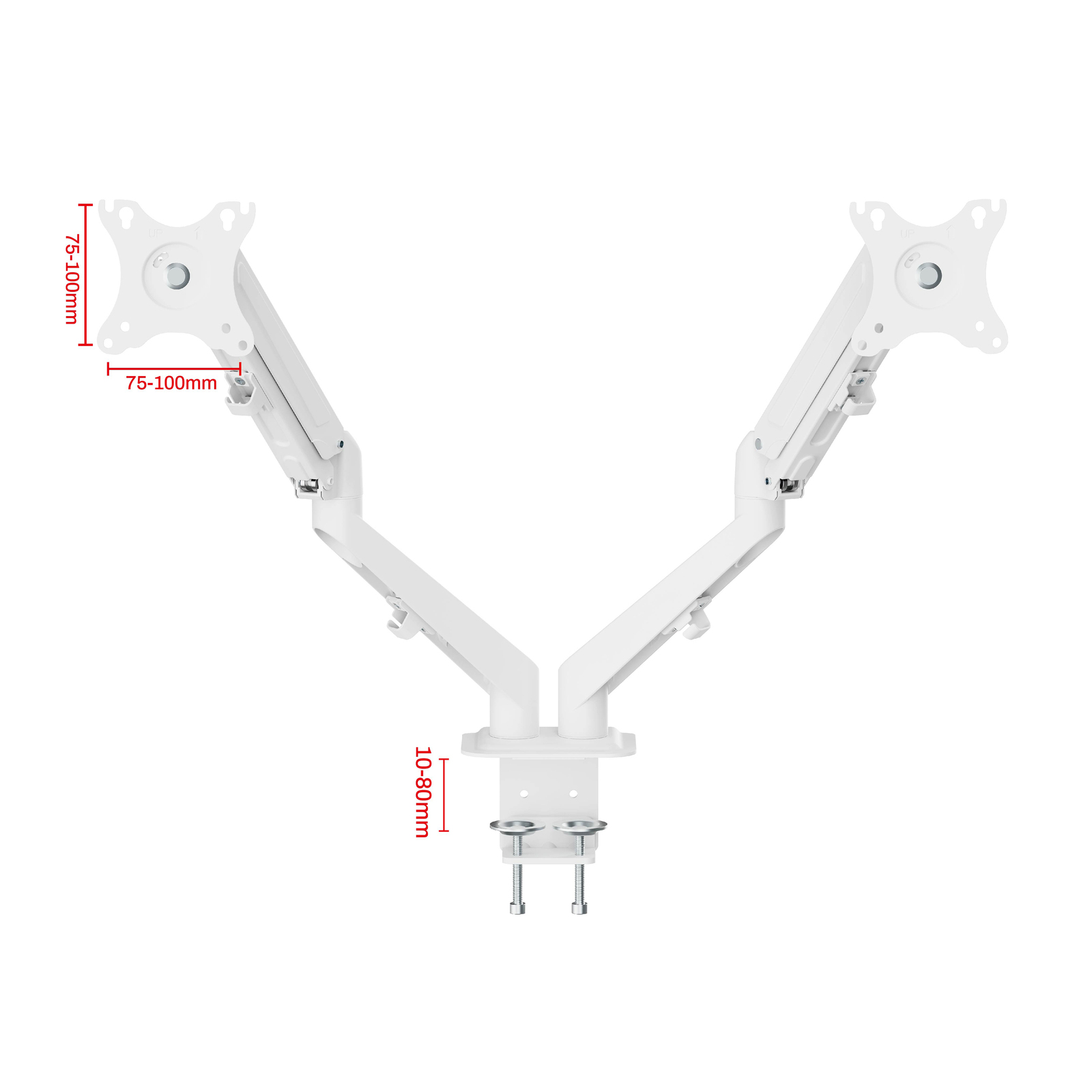 FMGT82W белый - крепление, кронштейн для двух мониторов к столу, газ лифт, диагональ 17-27 дюймов, наклонно поворотное, настольное
