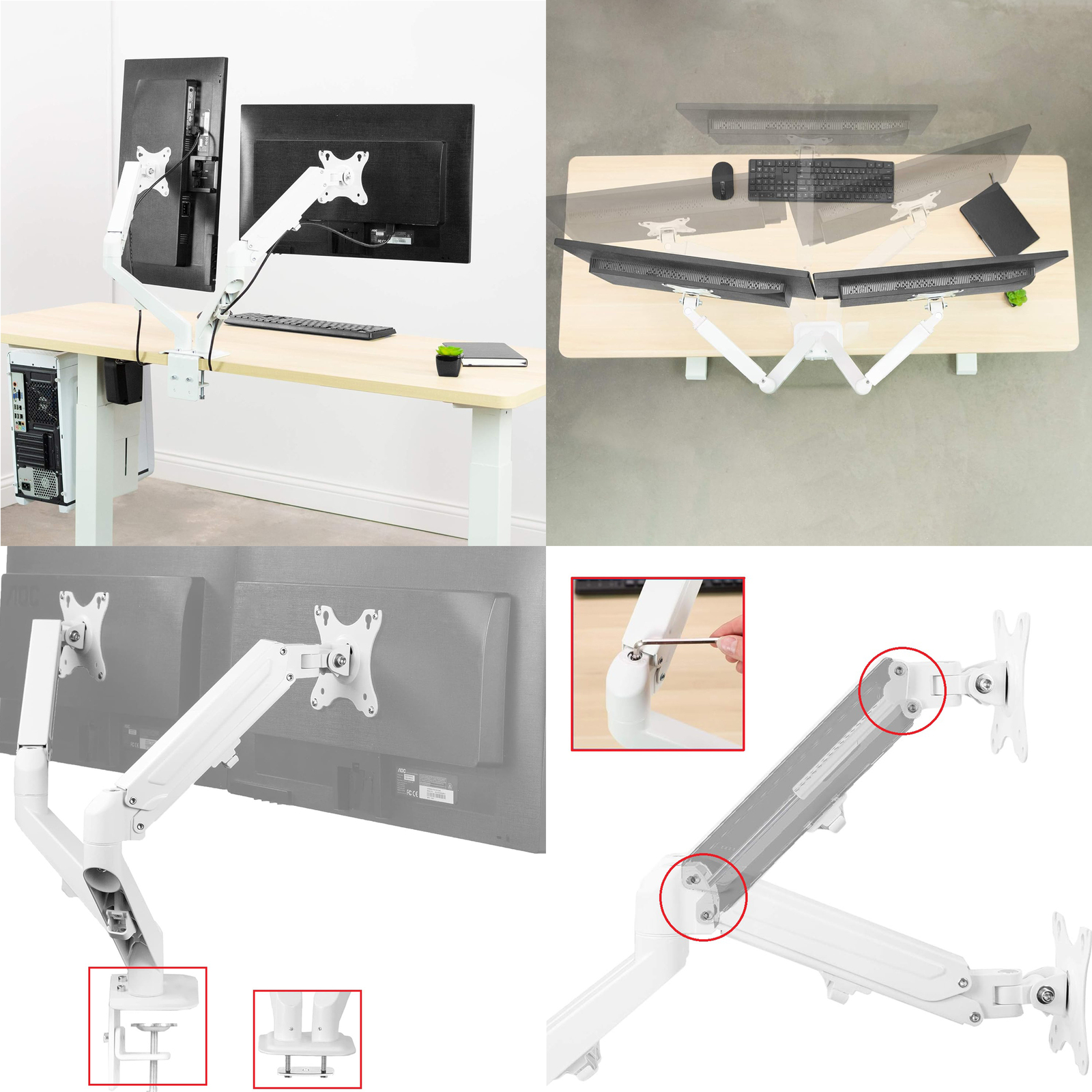 FMGT82W белый - крепление, кронштейн для двух мониторов к столу, газ лифт, диагональ 17-27 дюймов, наклонно поворотное, настольное