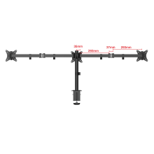 FMT73B черный - крепление для трех мониторов горизонтально на стол со струбциной, диагональ от 17 до 27 дюймов, кронштейн настольный, наклонно поворотный, телескопический