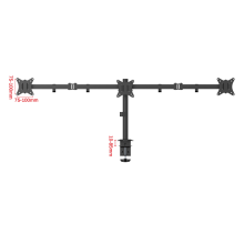 FMT73B черный - крепление для трех мониторов горизонтально на стол со струбциной, диагональ от 17 до 27 дюймов, кронштейн настольный, наклонно поворотный, телескопический