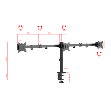 FMT73B черный - крепление для трех мониторов горизонтально на стол со струбциной, диагональ от 17 до 27 дюймов, кронштейн настольный, наклонно поворотный, телескопический