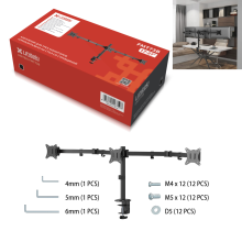 FMT73B черный - крепление для трех мониторов горизонтально на стол со струбциной, диагональ от 17 до 27 дюймов, кронштейн настольный, наклонно поворотный, телескопический