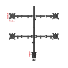 FMT74B черный - крепление для четырех мониторов на стол со струбциной, диагональ 17-32 дюйма, кронштейн настольный, поворотно наклонный, телескопический