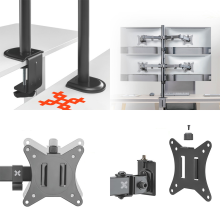 FMT74B черный - крепление для четырех мониторов на стол со струбциной, диагональ 17-32 дюйма, кронштейн настольный, поворотно наклонный, телескопический