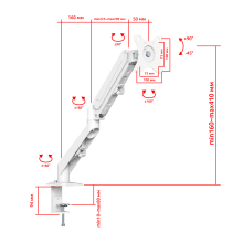 FMGT81W белый - крепление для монитора, кронштейн к столу на струбцине, газ лифт, диагональ 17-32 дюймов, наклонно поворотный, с вылетом
