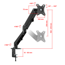 FMGT81 черный - кронштейн, крепление для монитора на стол (к столу) со струбциной, наклонно поворотный, газ лифт, диагональ 17-32 дюймов, подставка для монитора