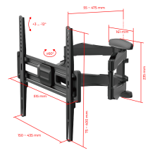 FM1771 черный - кронштейн для телевизора на стену выдвижной, наклонно поворотный, для диагонали от 37 до 70 дюймов, крепление для монитора настенное, наклонно поворотное с вылетом