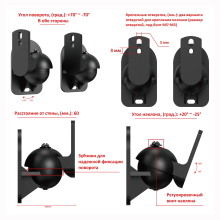 SMP1604 черный - крепление потолочное, настенное поворотно наклонное для акустических колонок на стену