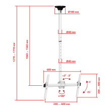 LCD4246W белый - кронштейн для телевизора потолочный, быстросъемный, наклонно поворотный, телескопический, диагональ 37-70 дюймов
