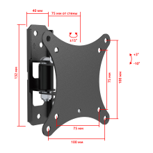 FM1615B черный - кронштейн для телевизора или монитора, крепление на стену наклонно поворотный, диагональ 13-28 дюймов, быстросъемный 