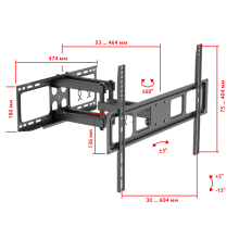 FM1662B черный - кронштейн для телевизора, крепление на стену наклонно поворотное, с вылетом, диагональ 37-70 дюймов